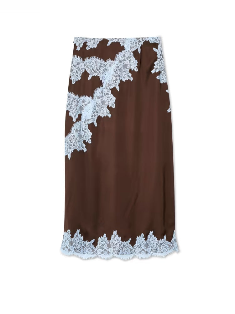 Elegancka spódnica midi z koronkowym wykończeniem