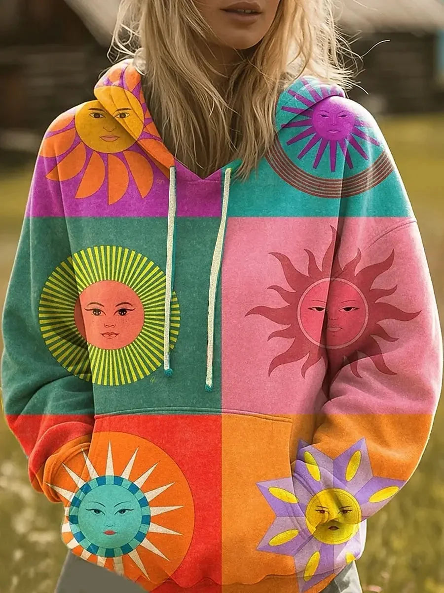 Larysa | Bluza z kapturem z kolorowymi słońcami