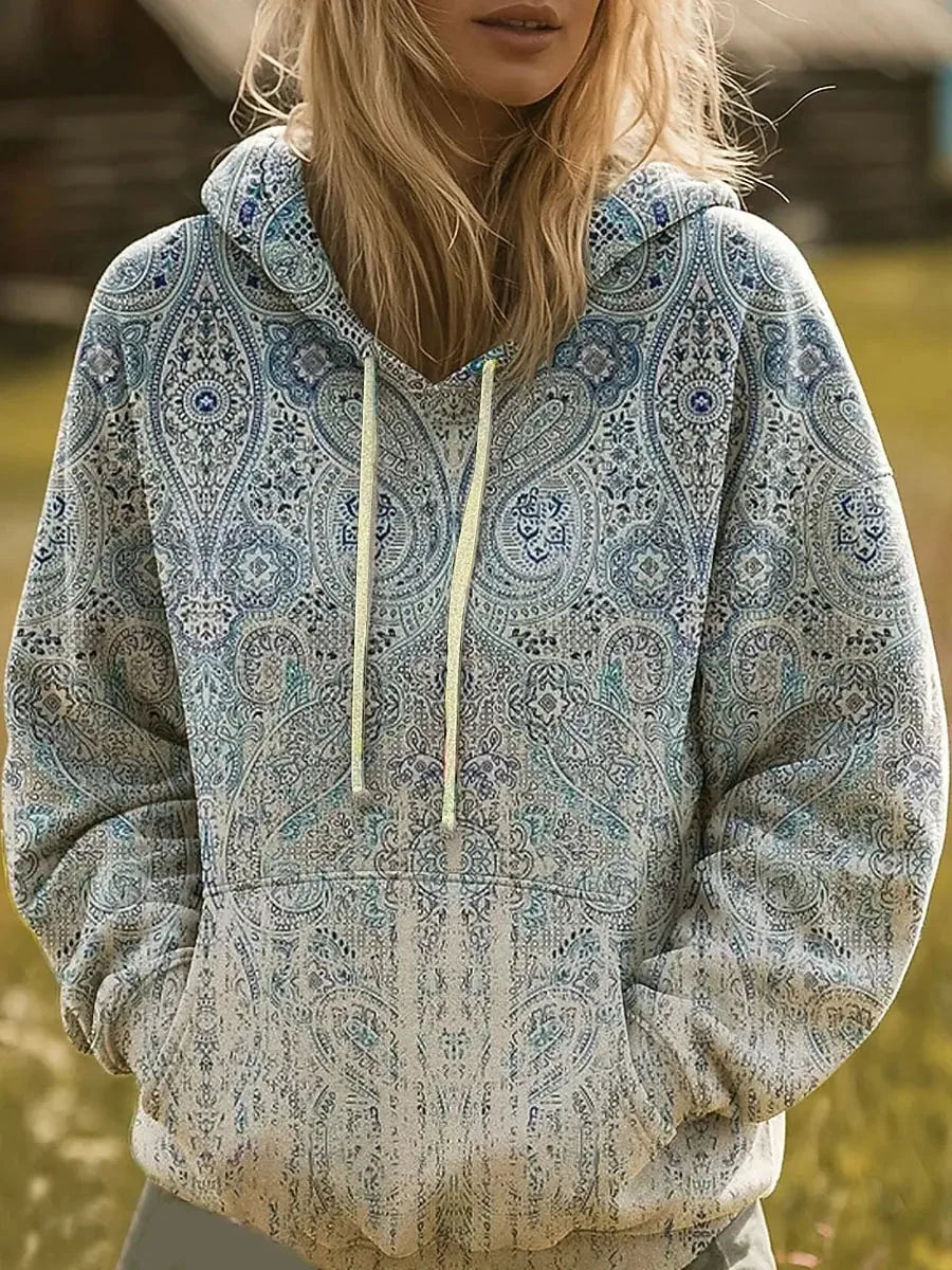 Nadia | Bluza z kapturem w subtelny wzór paisley
