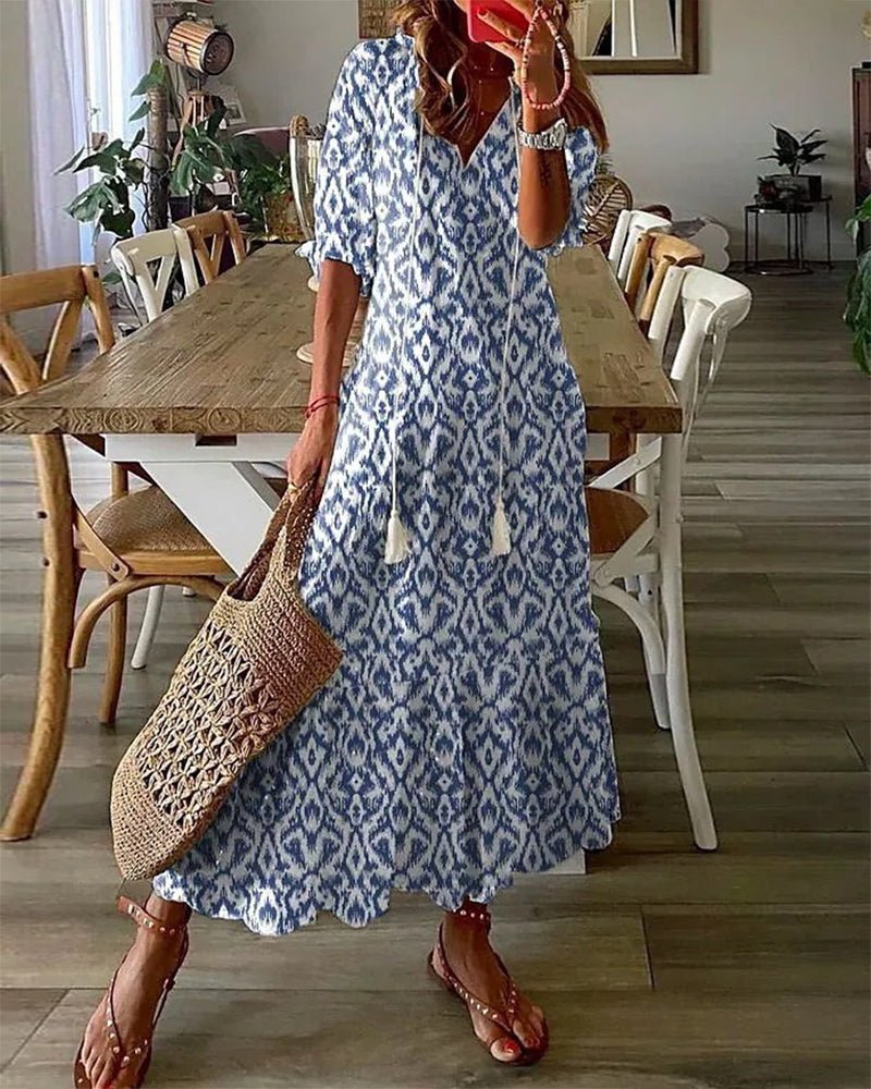 Mariola | Sukienka midi boho z wiązanym dekoltem
