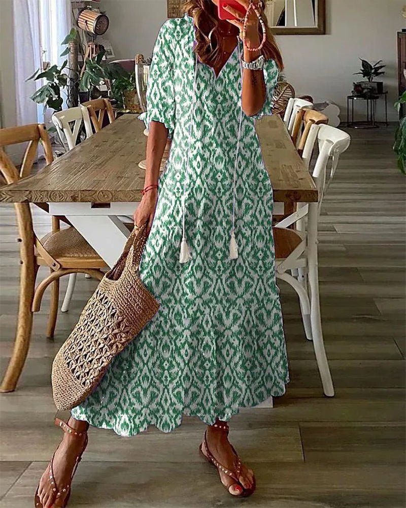 Mariola | Sukienka midi boho z wiązanym dekoltem