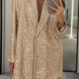 Cekinowy zestaw z marynarką i szerokimi spodniami