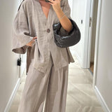 Komplet Soft Linen z Narzutką i Szerokimi Spodniami