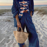 Komplet oversize z motywem oceanicznym i szerokimi spodniami