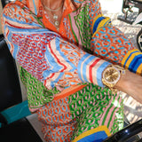 Koszula oversize z artystycznym printem i rękawem lantern