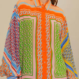 Koszula oversize z artystycznym printem i rękawem lantern