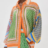 Koszula oversize z artystycznym printem i rękawem lantern