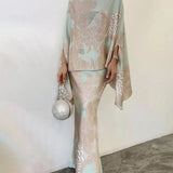 Komplet elegancki z kimonową górą i spódnicą maxi