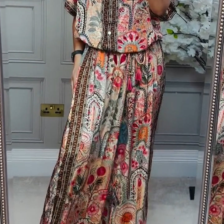 Komplet Boho Oriental z Koszulą i Szerokimi Spodniami