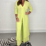 Komplet z długą tuniką V-neck i szerokimi spodniami