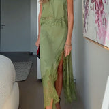 Elegancki komplet maxi z koronką i rozcięciem