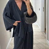 Komplet Soft Linen z Narzutką i Szerokimi Spodniami