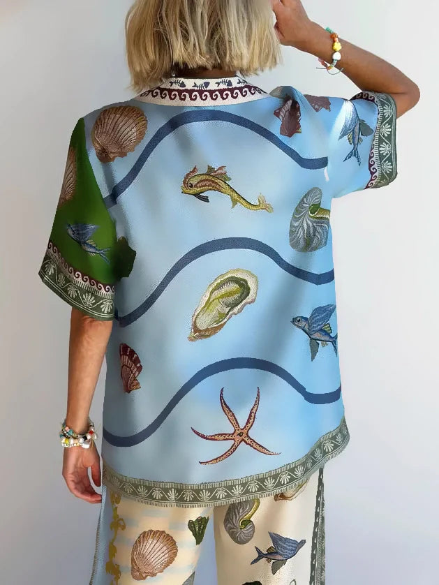 Komplet Deep Ocean z koszulą i szerokimi spodniami