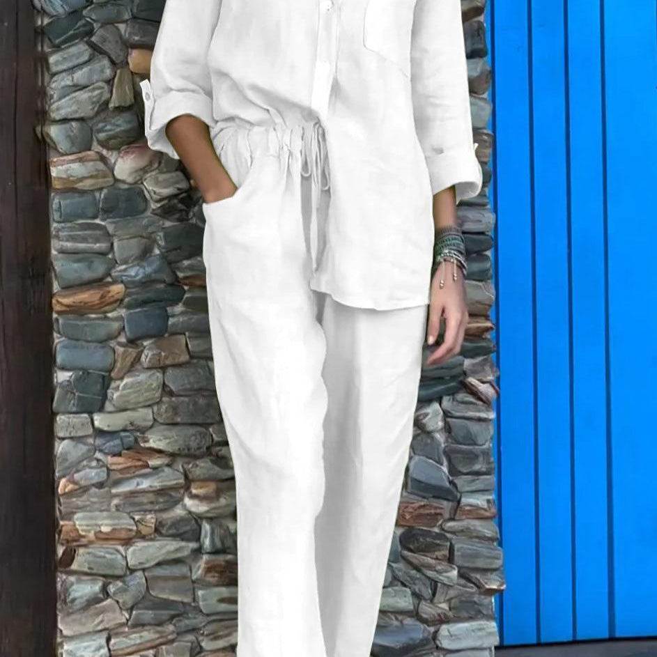 Casualowy komplet z koszulą i luźnymi spodniami