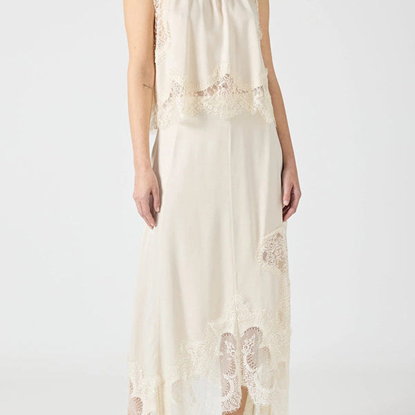 Elegancki komplet maxi z koronką i rozcięciem