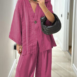 Komplet Soft Linen z Narzutką i Szerokimi Spodniami