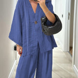 Komplet Soft Linen z Narzutką i Szerokimi Spodniami