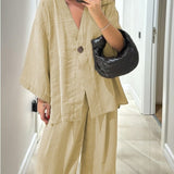 Komplet Soft Linen z Narzutką i Szerokimi Spodniami