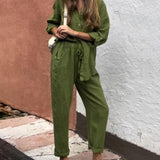 Casualowy komplet z koszulą i luźnymi spodniami