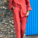 Casualowy komplet z koszulą i luźnymi spodniami