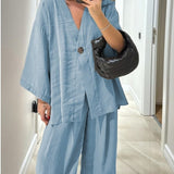 Komplet Soft Linen z Narzutką i Szerokimi Spodniami