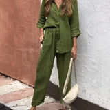 Casualowy komplet z koszulą i luźnymi spodniami