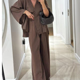 Komplet Soft Linen z Narzutką i Szerokimi Spodniami