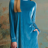 Welurowy Komplet Royal Blue z Golfem i Szerokimi Spodniami