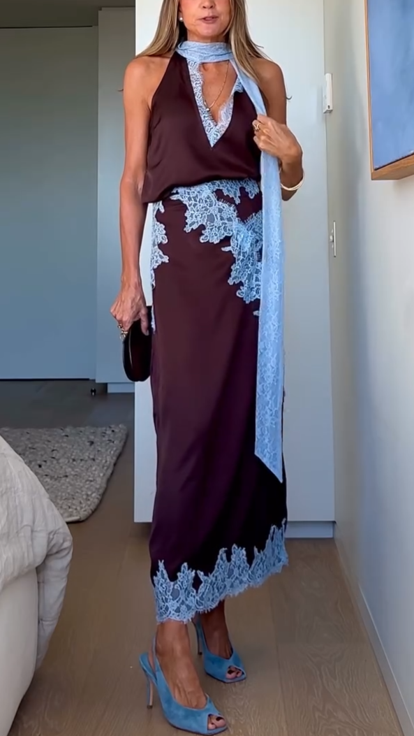 Elegancka spódnica midi z koronkowym wykończeniem