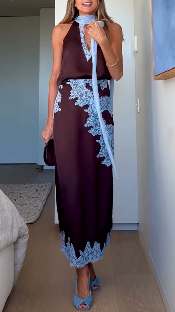 Elegancka spódnica midi z koronkowym wykończeniem
