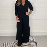 Komplet z długą tuniką V-neck i szerokimi spodniami
