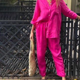 Casualowy komplet z koszulą i luźnymi spodniami