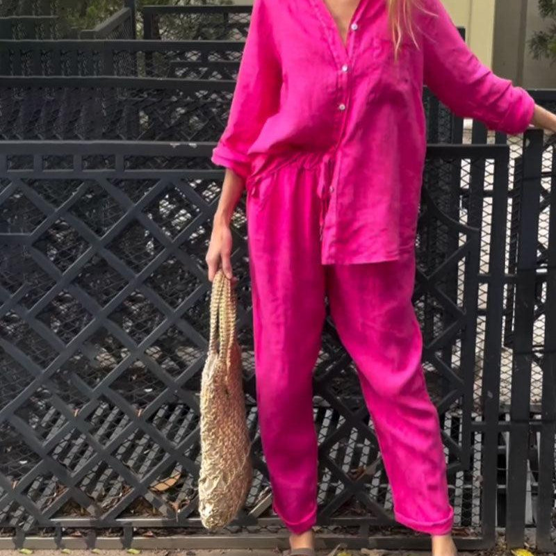 Casualowy komplet z koszulą i luźnymi spodniami