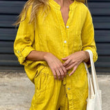 Casualowy komplet z koszulą i luźnymi spodniami