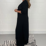 Komplet z długą tuniką V-neck i szerokimi spodniami