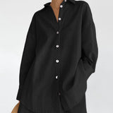 Bawełniany komplet z oversize’ową koszulą i luźnymi szortami