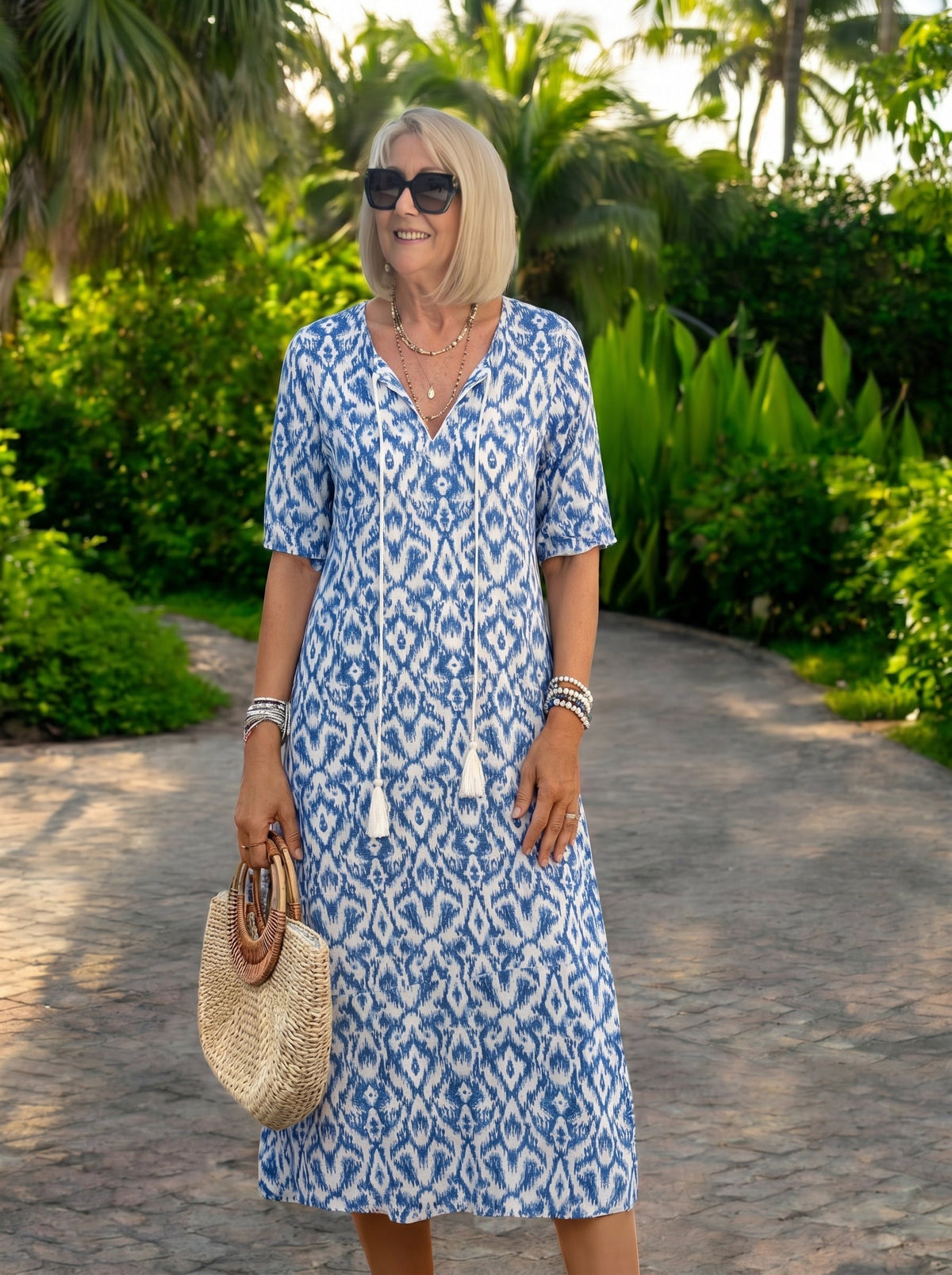 Mariola | Sukienka midi boho z wiązanym dekoltem