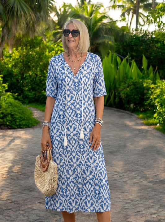 Mariola | Sukienka midi boho z wiązanym dekoltem