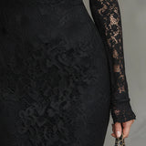 Elegancka Sukienka Maxi Fishtail z Elastycznej Czarnej Koronki