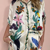 Elegancki komplet satynowy z artystycznym printem