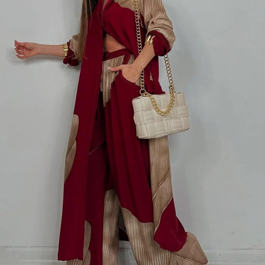 Komplet oversize z kontrastowym wzorem i szerokimi spodniami