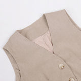 Lniany komplet z kamizelką V-neck i szerokimi spodniami maxi