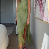 Elegancki komplet maxi z koronką i rozcięciem