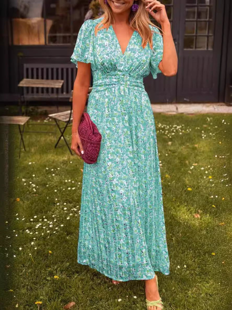 Teresa | Sukienka maxi w kwiaty z marszczeniem