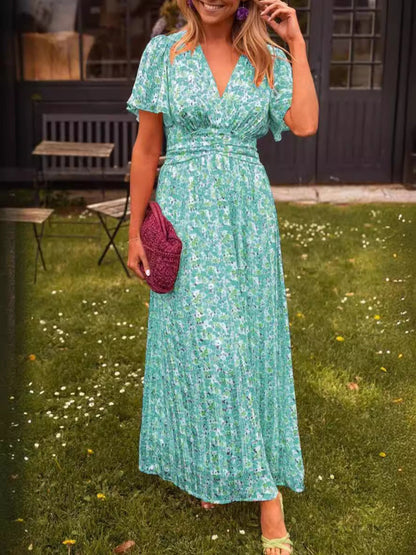 Teresa | Sukienka maxi w kwiaty z marszczeniem