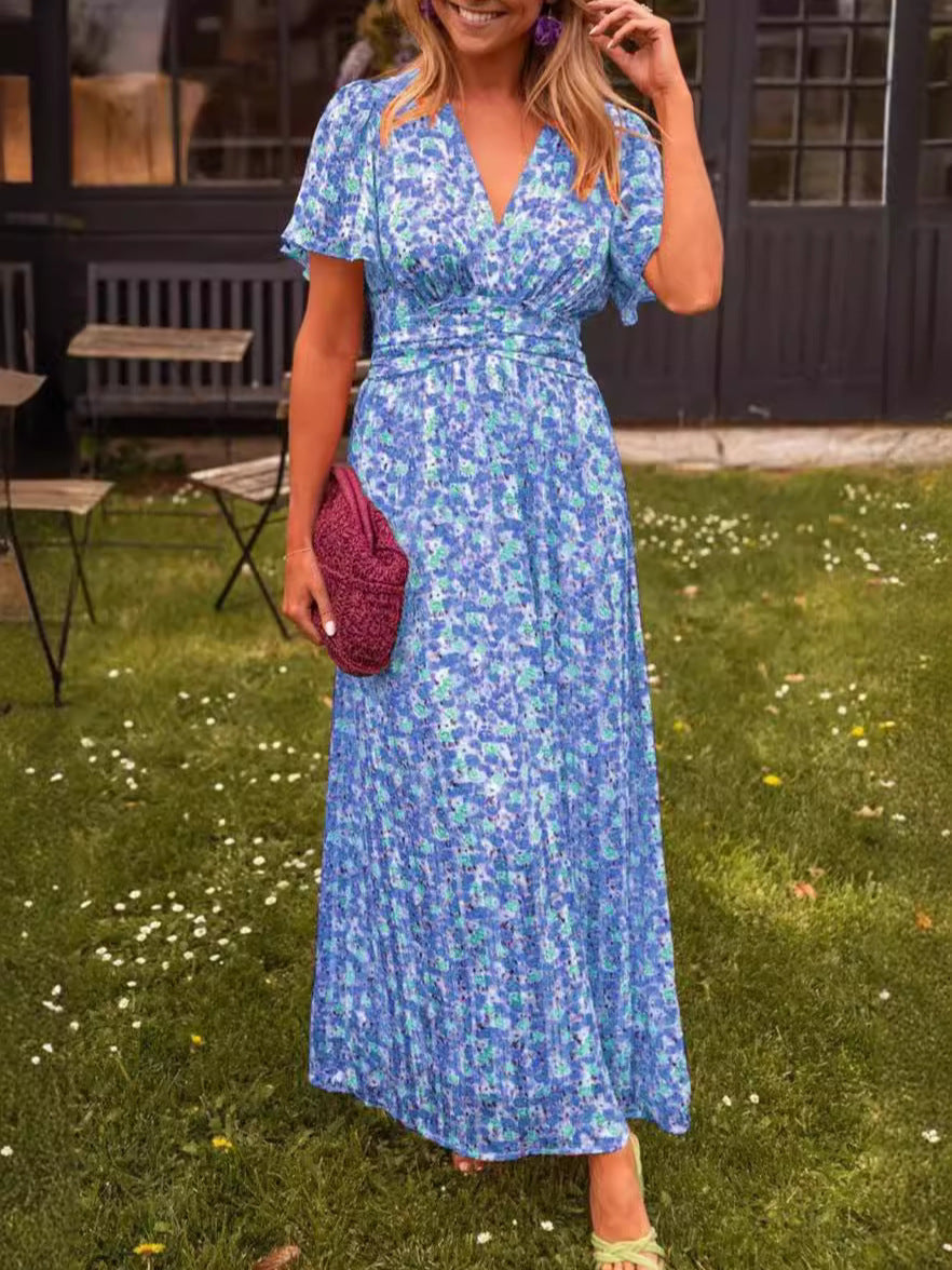 Teresa | Sukienka maxi w kwiaty z marszczeniem