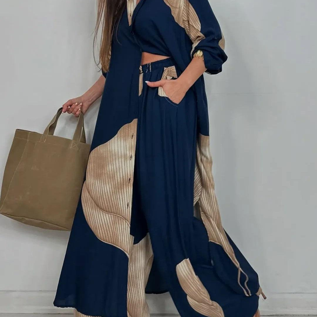 Komplet oversize z kontrastowym wzorem i szerokimi spodniami