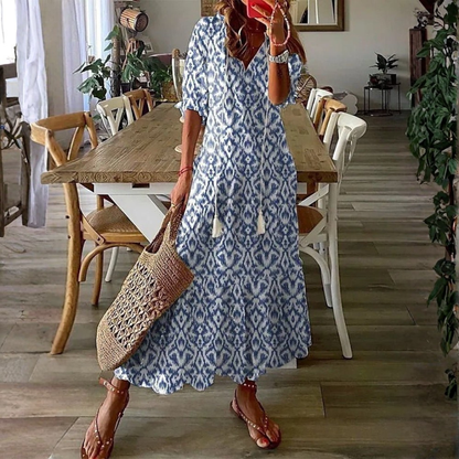 Mariola | Sukienka midi boho z wiązanym dekoltem