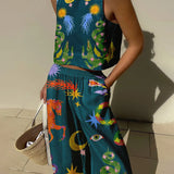 Komplet Cosmic Art z Topem i Szerokimi Spodniami