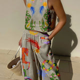 Komplet Cosmic Art z Topem i Szerokimi Spodniami